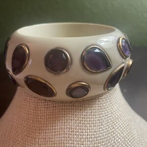 NWOT Neiman Marcus Cream Ceramic Bracelet With Purple Stones